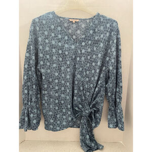 Juicy Couture Blue Geometric Size Small Women Bell Sleeve Top